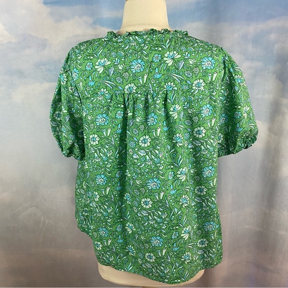 J Crew Ruffle-trim short-sleeve top in marigold blooms Size XL - Picture 3 of 6